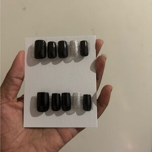 Black and Silver Press-On Nails
